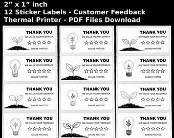 Review Feedback Stickers: 12 Thermal Print Labels (2x1 inch) (PDF & PNG)