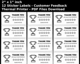 Review Request Stickers: Trophy Design, Thermal Printer Labels (PDF & PNG)
