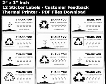 Review Feedback Stickers: Green Growth Thermal Print, 2x1 Rectangle (PDF & PNG)