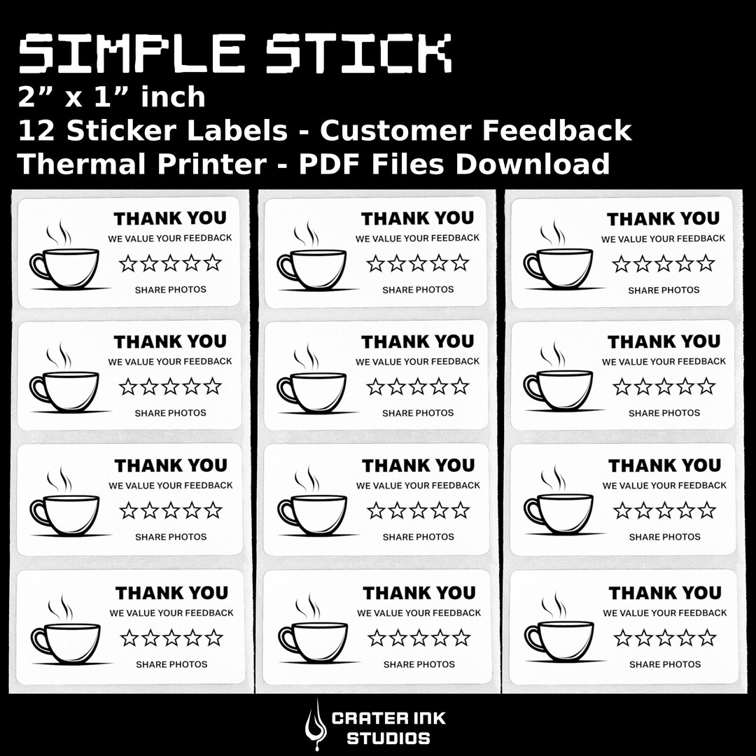 Review Label Review Request Stickers: Coffee Cup Thermal Labels (PDF Download) - Etsy