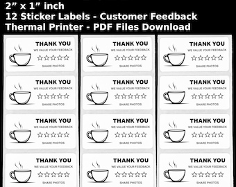 Review Request Stickers: Coffee Cup Thermal Labels (PDF Download)