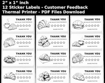 Croissant Review Stickers: Thermal Print Feedback Labels (2x1 inch, PDF)