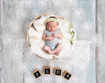 3 Newborn Digital Backdrops Bundle, Blue Wicker Basket with Lace, Rustic Wood Baby Composite Set, Top View & Wide Angle, NO AI, 300 DPI