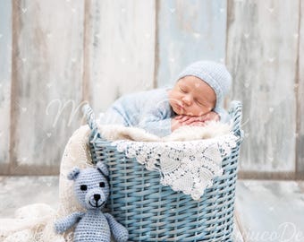 3 Newborn Digital Backdrops Bundle, Blue Wicker Basket with Lace, Rustic Wood Studio, Top View & Front Baby Composite, NO AI, 300 DPI