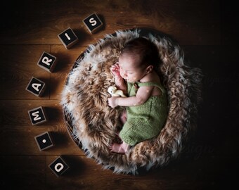 Round Fur Nest Newborn Digital Backdrop, Letter Block Props, Rustic Moody Wood Floor Baby Background, Top View Composite, NO AI, 300 DPI