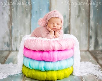 4 Newborn Digital Backdrops, Pastel Wool Nest Set, Bright and Dark Wood Floor, Baby Composite Background Pack, NO AI, 300 DPI, High Res