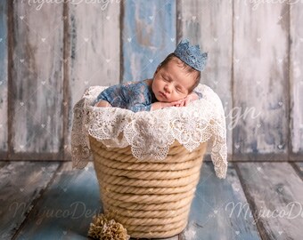 4 Newborn Digital Backdrops, Cream Rope Bucket with Lace Props, Rustic Wood Floor, Bright and Dark Moody Set, NO AI, 300 DPI, High Res