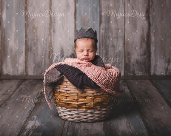 2 Newborn Digital Backdrops, Rustic Basket with Soft Pink Blankets, Wood Floor, Bright and Dark Moody Set, NO AI, 300 DPI, High Res