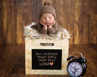 2 Newborn Digital Backdrops, Wooden Things Box with Fur Layer, Rustic Brown Wood Floor Baby Background, Front & Side Angle, NO AI, 300 DPI
