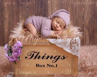 3 Newborn Digital Backdrops, Rustic Wooden Box with Brown Fluffy Fur, Baby Photography Background Bundle, Top View Scene, NO AI, 300 DPI