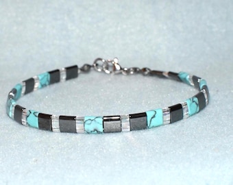 Pulsera de cuentas de tila de hematita turquesa y vidrio, tallas 7.5 y 8