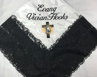 Women’s Church Lap Scarf, Personalized Lap Scarves, First Lady Church Lap Cloth, Lace Lap Scarf, Embroidered Lap Scarf