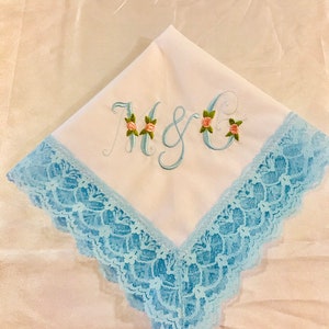 Brides Something Blue, Initial Wedding Handkerchief, Personalized Lace Wedding Handkerchief, Custom Embroidery, Initial Wedding Handkerchief