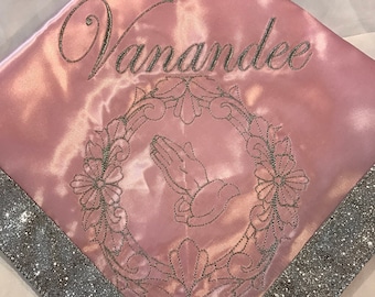 Personalized Lap Scarf, Faux Rhinestones Church Lap Scarf, Church Lap Scarf, First Lady Lap Scarf, Satin Lace Lap Scarves Embroidered