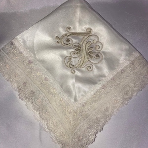 Bridal Wedding Handkerchief, Embroidered Initial Handkerchief, Wedding Handkerchief, Brides Something Blue Wedding Handkerchief Custom