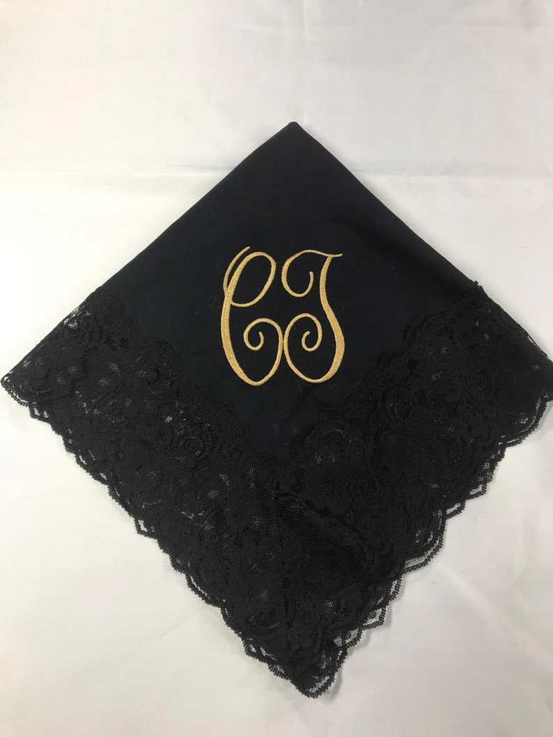 Womens Lace Handkerchief Custom Embroidered Initials Womens Etsy
