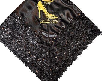 Womens Embroidered Crown Black Church Lap Scarf, Satin Lap Scarf, First Lady Black Queen Lap Scarf, Ready to Ship As Is