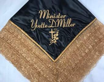 Personalized Church Lap Scarves, Women’s Lap Scarf, Custom First Lady Church Lap Scarf, Monogrammed Lace Lap Scarf, Embroidered Lap Scarf