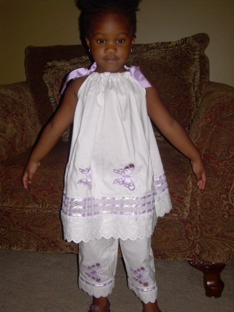 Clearance Sample Sale Ready to Ship Flower Girl Pillowcase Dress Capri Pants Wedding Heirloom White Beach Photo Lavender Size 24mo 2t 3t