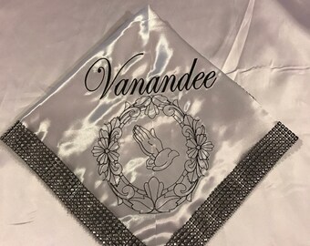 Church Lap Scarves, Personalized Women’s Church Lap Scarf, Custom First Lady Church Lap Scarf, Satin Lap Scarves, Faux Rhinestones Lap Cover