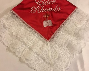 Women’s Church Lap Scarf, Personalized Lap Scarf, Church Lap Cloth, First Lady Satin Lap Scarf, Lace Lap Scarf, Embroidered Lap Scarf