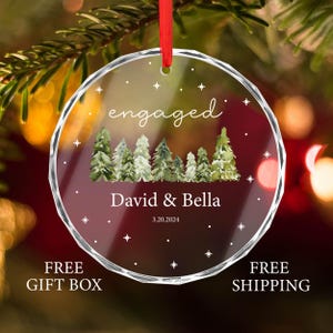 First Christmas Engaged Glass Ornament, Personalized Engagement Gift for Couples, 2024 Engaged Ornament, Custom Engaged Ornament