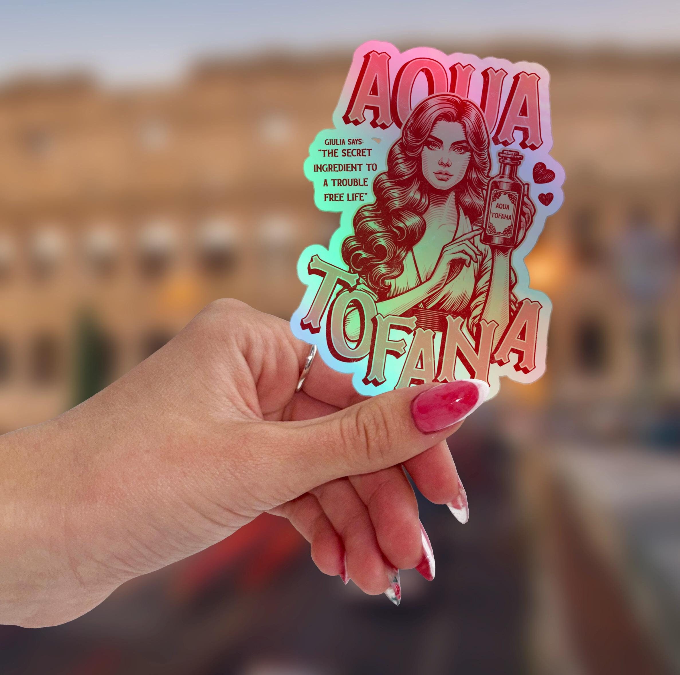 Aqua Tofana Retro Holographic stickers female empowerment burn the patriarchy