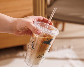 Romantasy Dragon Tumbler: Fantasy Romance Acrylic Cup with Lid & Straw