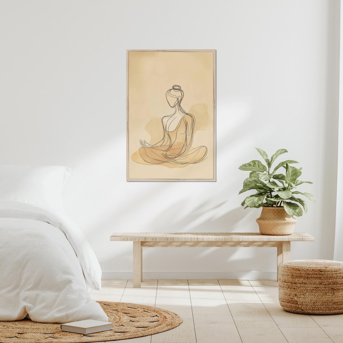 Minimalist Meditation Line Art Framed Print - Zen Decor for Japandi and ...