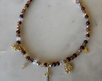 Handmade Freshwater Pearl Choker, Charm Necklace, Swarovski Crystals