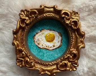 Mini Fried Egg Painting | Tiny Food Art | Hand Painted Miniature | Framed Kitchen Wall Art | Small Original Painting | Quirky Food Decor