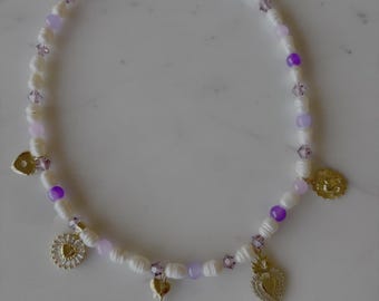 Freshwater Pearl Choker, Swarovski Crystal Heart Charm