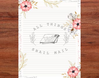 Vintage Pink Floral - 50 Double-sided loose sheets of 8.5 x 11 Stationery