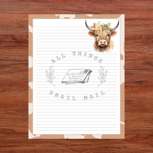 Cute Highland Cow - 50 Double-sided loose sheets of 8.5 x 11 Beautiful Stationery