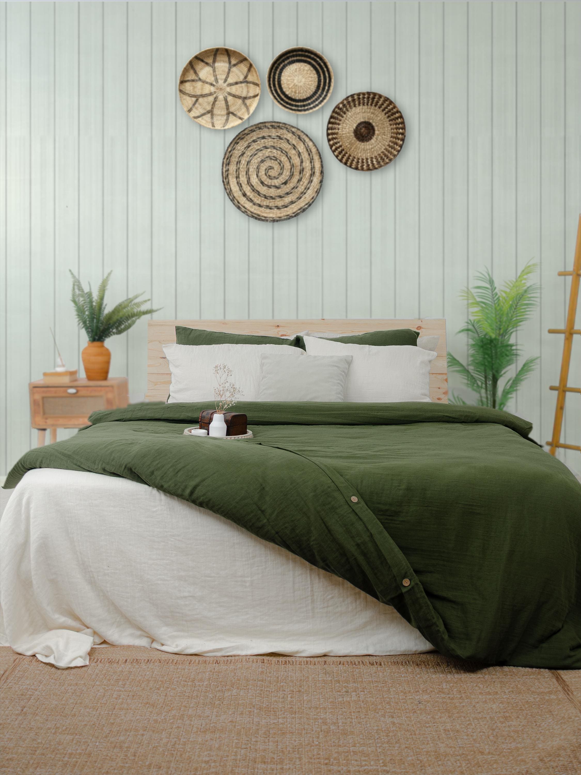 Housse de couette en mousseline 100 % coton biologique, housse de couette en gaze respirante et légère, housse de couette bohème, couette verte d'une douceur inégalée