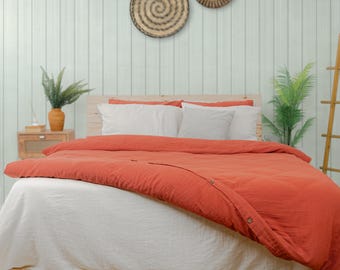 Housse de couette en mousseline de douceur inégalée, 100 % coton biologique, housse de couette en gaze marron respirante et légère, housse de couette bohème