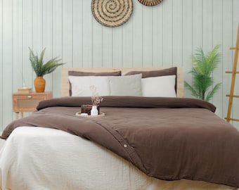 Housse de couette en mousseline 100 % coton biologique, housse de couette en gaze marron respirante et légère, douceur inégalée, grand lit king size, housse de couette