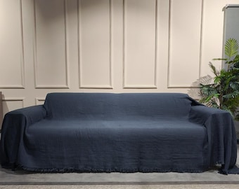 Couch Cover %100 Cotton 4 Layered Muslin, Breathable Sofa Cover for Loveseat, Sectional, L-Shape, U-Shape, Washable Decorative Sofa Cover
