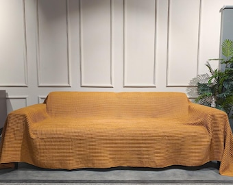 Waffle Couch Cover Cinnamon  %100 Cotton, Breathable Sofa Cover for Loveseat, Sectional, L-Shape, U-Shape, Large Sofa Cover 3, 4 Seater