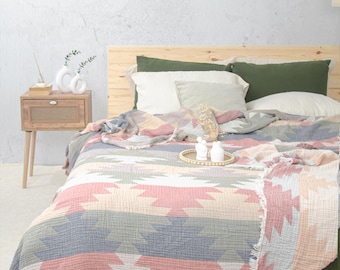 Jeté de lit king size 100 % coton biologique, couvre-lit en gaze de mousseline 3 épaisseurs, couverture d&#39;été légère et respirante, jeté de lit doux