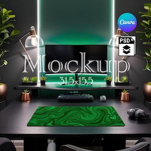Mousepad Mockup, Large Mousepad Mockup, 31 x 15.5 Inches Desk Mat Mockup, Mouse Mat Mockup, Canva PNG and Smart Object PSD
