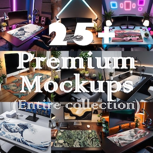 デスクマット モックアップ バンドル 25 枚セット、大型マウスパッド (スマート オブジェクト PSD)