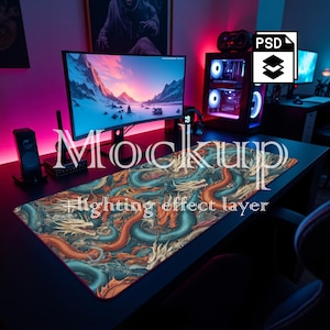 Desk Mat Mockup: Large Mousepad, Smart Object PSD (Digital Download)