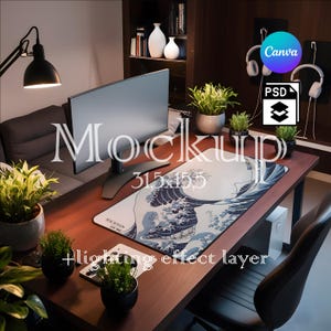 Mousepad Mockup, Large Mousepad Mockup, 31 x 15.5 Inches Desk Mat Mockup, Mouse Mat Mockup, Canva PNG and Smart Object PSD