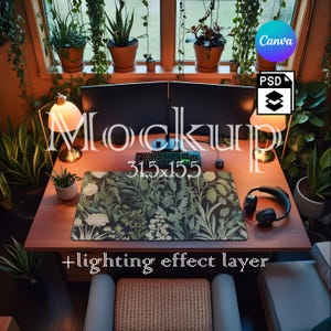 Mousepad Mockup, Large Mousepad Mockup, 31 x 15.5 Inches Desk Mat Mockup, Mouse Mat Mockup, Canva PNG and Smart Object PSD