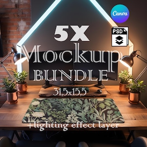 Bundle 5x Mousepad Mockup, Large Mousepad Mockup, 31 x 15.5 Inches Desk Mat Mockup, Mouse Mat Mockup, Canva PNG and Smart Object PSD