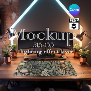 Mousepad Mockup, Large Mousepad Mockup, 31 x 15.5 Inches Desk Mat Mockup, Mouse Mat Mockup, Canva PNG and Smart Object PSD