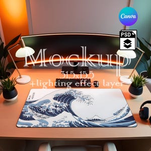 Mousepad Mockup, Large Mousepad Mockup, 31 x 15.5 Inches Desk Mat Mockup, Mouse Mat Mockup, Canva PNG and Smart Object PSD