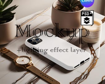Mockup iPhone-hoesje: slim object PSD en canva, png (digitale download)