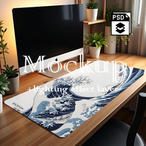 デスクマット モックアップ: 大型マウスパッド、スマートオブジェクト PSD (デジタルダウンロード)